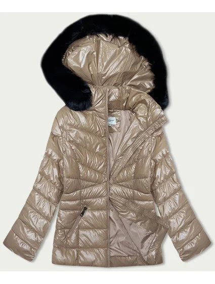 Béžová prošívaná dámská zimní bunda (V775)