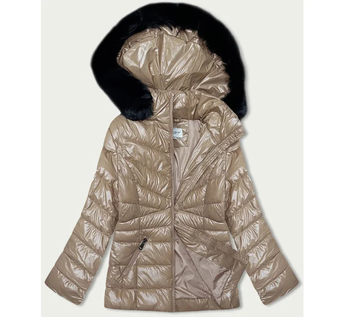 Béžová prošívaná dámská zimní bunda (V775)