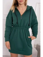 Zateplené šaty s kapucí tmavě zelené