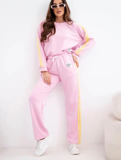 Dámská tepláková souprava Masełko s lampasy a volnou mikinou cukrově růžová
