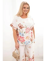 Dámská plus size viskózová souprava s geometrickým potiskem fuchsiová