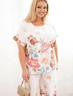 Dámská plus size viskózová souprava s geometrickým potiskem fuchsiová