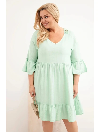 Dámské šaty Plus Size z viskózy s ažurovým zdobením tmavě mentolová Dámské šaty Plus Size z viskózy s ažurovým zdobením tmavě mentolová