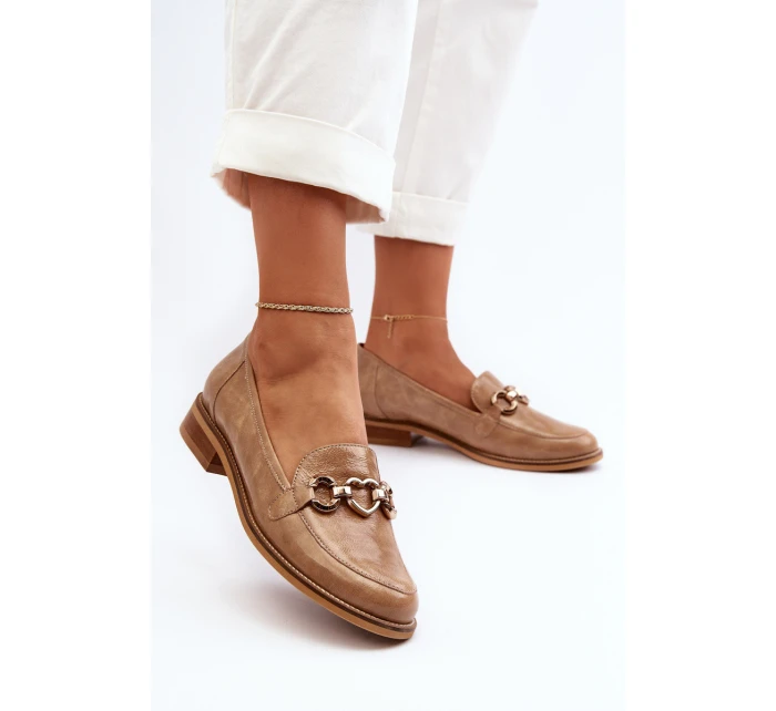 Kožené dámské lakované mokasíny model 21652958 hnědé - Laura Messi