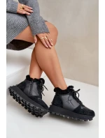 Kožené Sneakersy Kotníkové Dámské S Kožíškem Na Platformě Big Star model 21680223 Černé - Big Star Shoes Kožené Sneakersy Kotníkové Dámské S Kožíškem Na Platformě Big Star model 21680223 Černé - Big Star Shoes