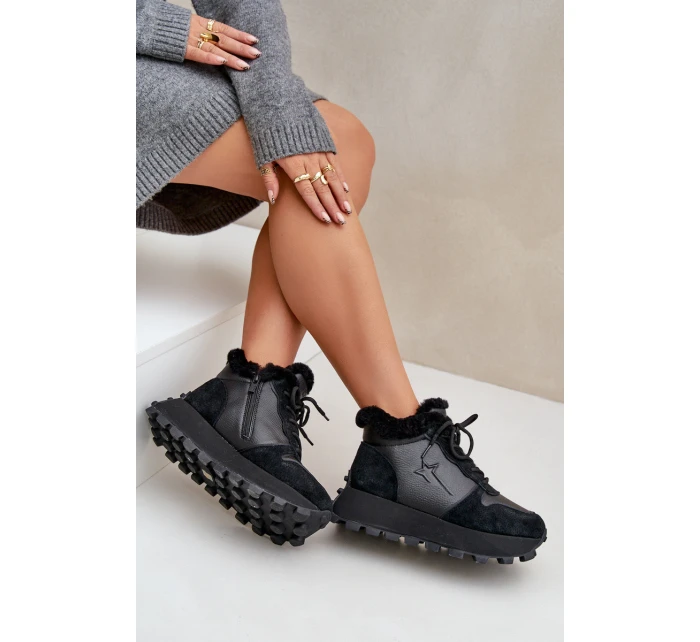 Kožené Sneakersy Kotníkové Dámské S Kožíškem Na Platformě Big Star model 21680223 Černé - Big Star Shoes Kožené Sneakersy Kotníkové Dámské S Kožíškem Na Platformě Big Star model 21680223 Černé - Big Star Shoes