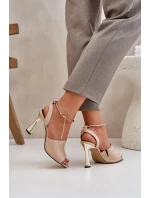 Kožené Sandály Na Jehlovém Podpatku S Ozdobným  Béžové model 21683561 - CheBello