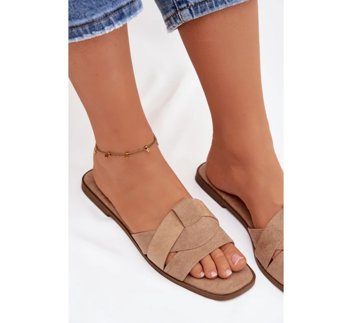 Dámské ploché sandály s pásky Eko Zamszové Béžové Florane