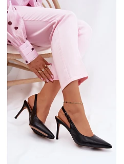 Dámské sandály na podpatku z přírodní kůže Černé model 22133260 - Boto