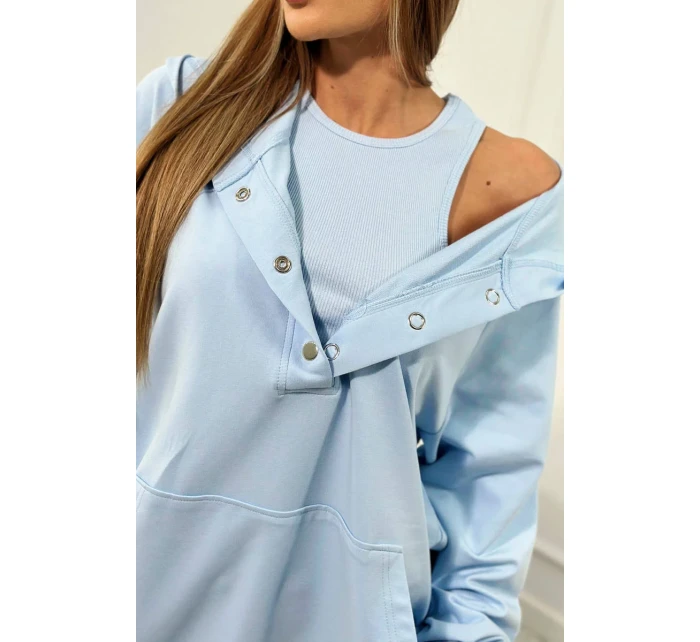 Set 3 v 1 mikina, top a krátké legíny modrý