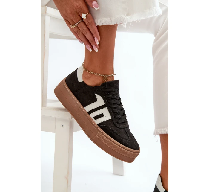 Dámské kožené tenisky na platformě černé Zazoo N1095S2 Dámské kožené tenisky na platformě černé Zazoo N1095S2