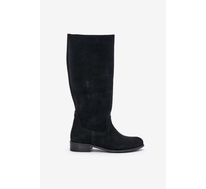 Dámské semišové kozačky do poloviny lýtek na zip Lewski 3616 černé