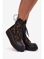 Kožené semišové boty na platformě zateplené černé 06565-01