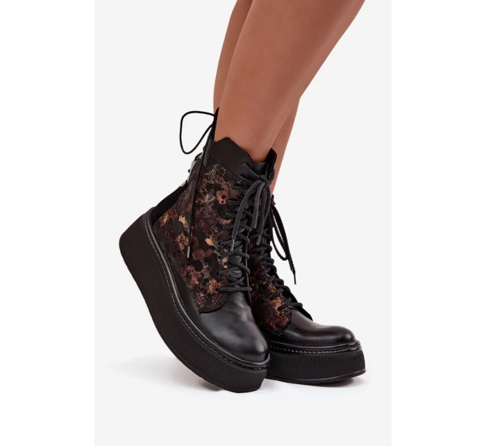 Kožené semišové boty na platformě zateplené černé 06565-01