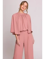 Kombinéza s širokými rukávy a zády růžová model 20966214 - STYLOVE Kombinéza s širokými rukávy a zády růžová model 20966214 - STYLOVE