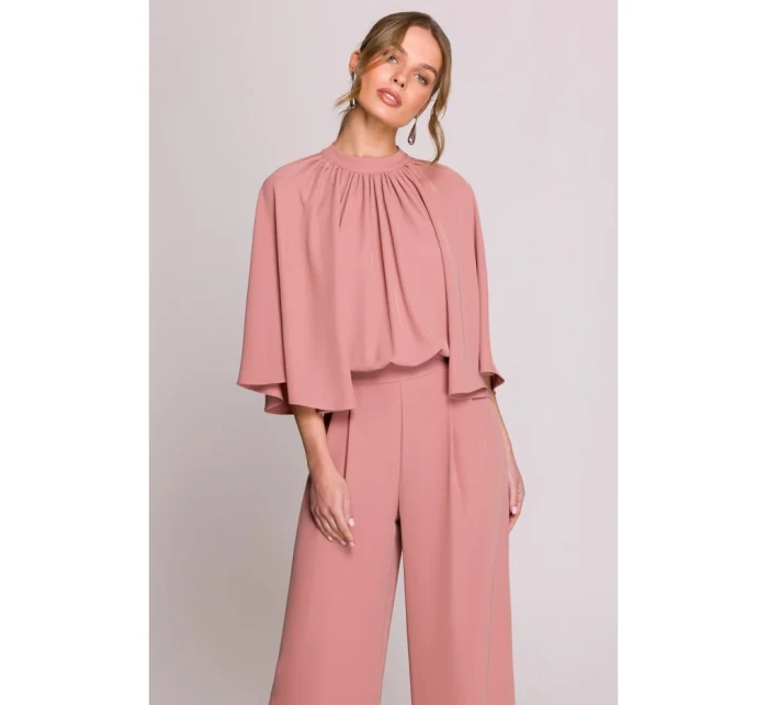 Kombinéza s širokými rukávy a zády růžová model 20966214 - STYLOVE Kombinéza s širokými rukávy a zády růžová model 20966214 - STYLOVE