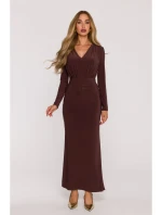 M891 Šaty s řasením a šerpou - hnědé M891 Šaty s řasením a šerpou - hnědé