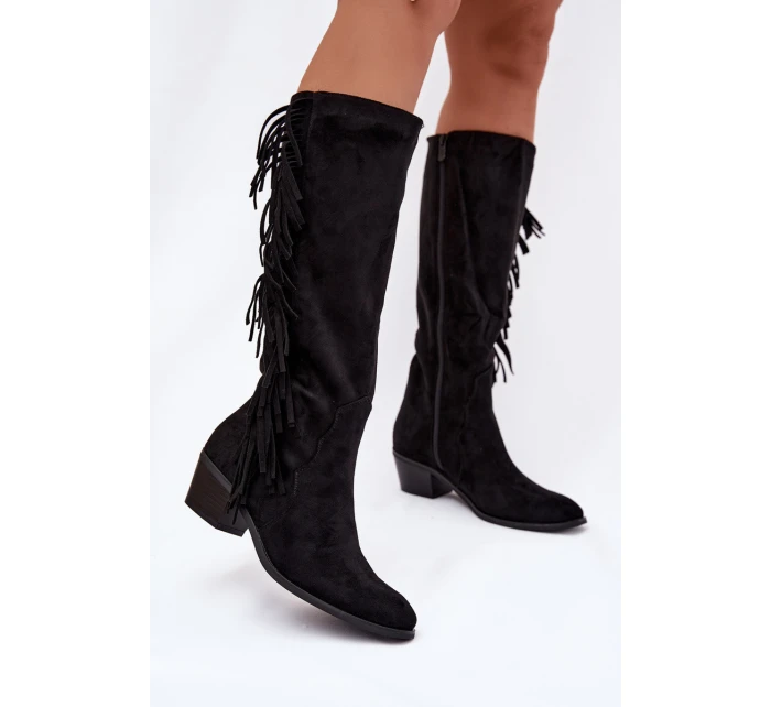 Kovbojské kozačky Firlina – černé, zateplené s třásněmi Kovbojské kozačky Firlina – černé, zateplené s třásněmi