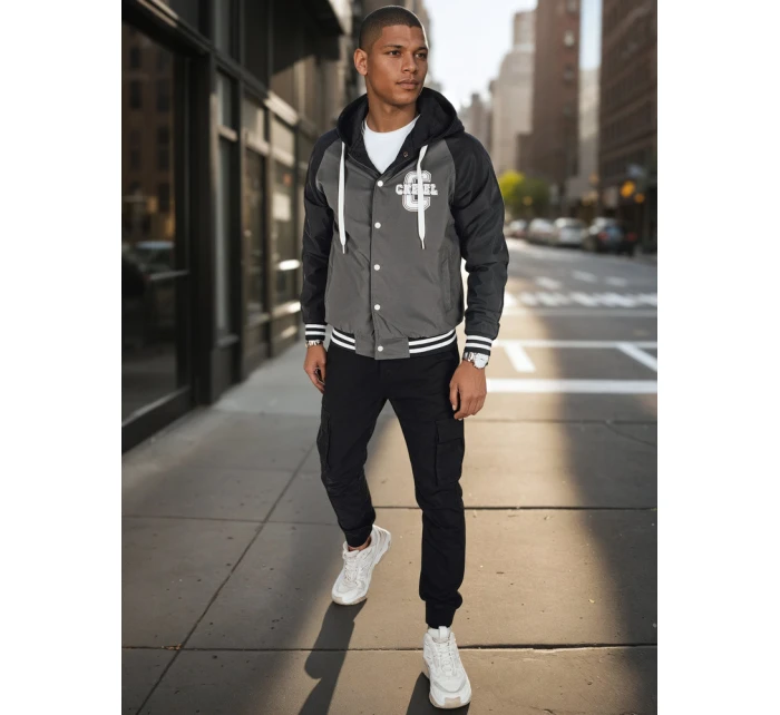 Pánská bunda bomber s kapucí šedá FashionStreet TX5017 Pánská bunda bomber s kapucí šedá FashionStreet TX5017