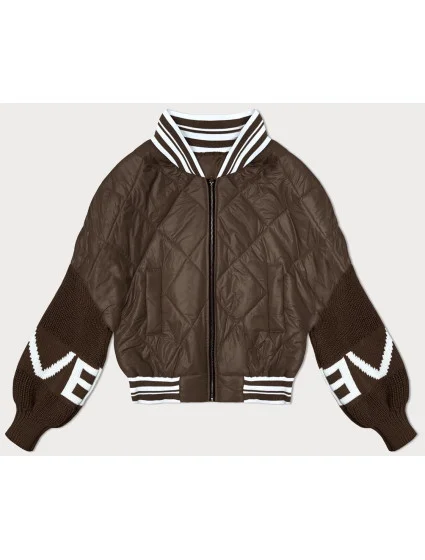 Hnědá dámská bunda typu "bomber" se rukávy model 19739182 - MADE IN ITALY Hnědá dámská bunda typu "bomber" se rukávy model 19739182 - MADE IN ITALY