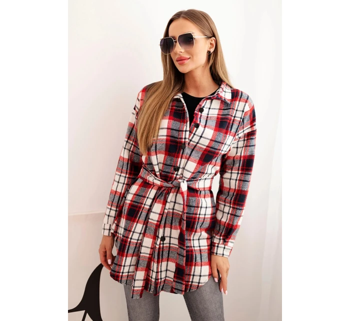 Dámská flanelová košile s dlouhým rukávem v károvaném vzoru červená