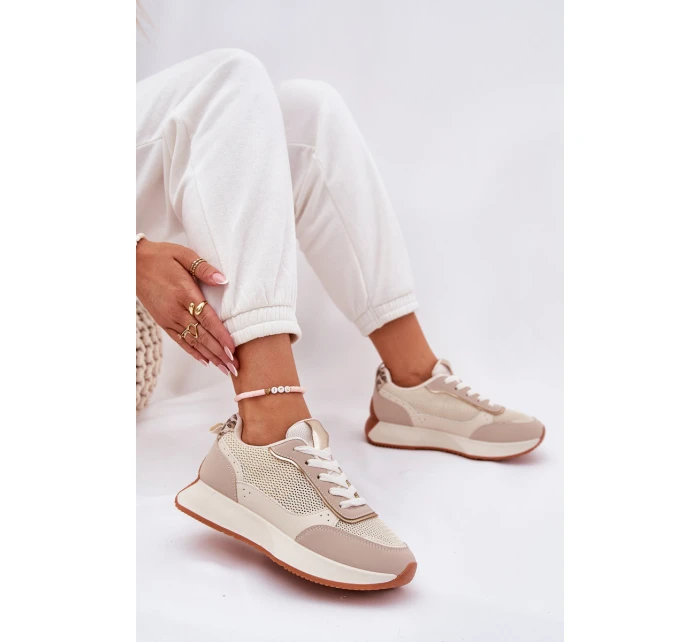 Dámské Sportovní Boty S Síťovinou Na Platformě Béžové Poova