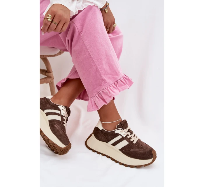 Semišové tenisky na masivní platformě D&A GR61-5986 Čokoládové