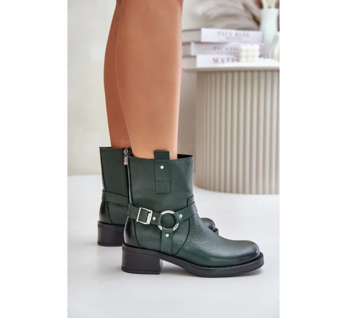 Zazoo Kožené Kotníkové Boty Na Nízkém Podpatku Zateplené Tmavě Zelené Zazoo Kožené Kotníkové Boty Na Nízkém Podpatku Zateplené Tmavě Zelené