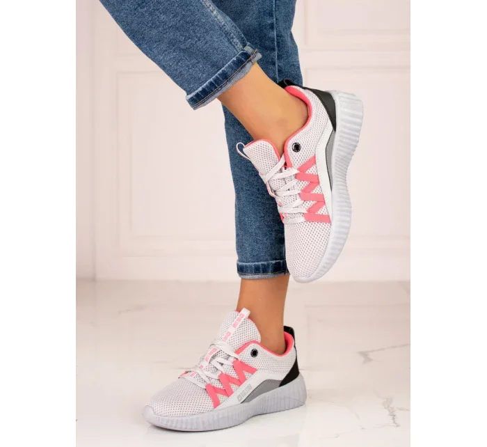 Komfortní tenisky šedo-stříbrné dámské bez podpatku Komfortní tenisky šedo-stříbrné dámské bez podpatku