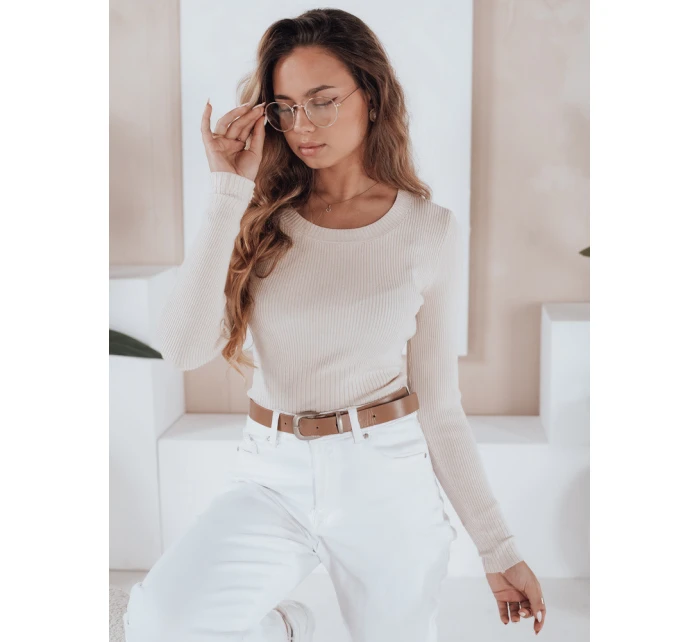 Dámský žebrovaný svetr NOLVIE ecru FashionStreet MY2495