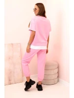 Dámská máslová souprava s krátkým rukávem a kalhotami světle růžová