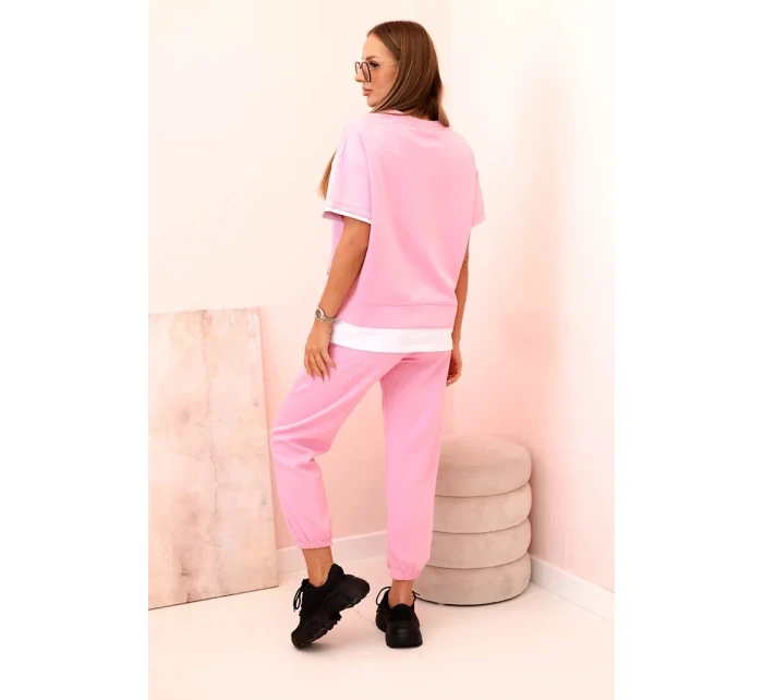 Dámská máslová souprava s krátkým rukávem a kalhotami světle růžová