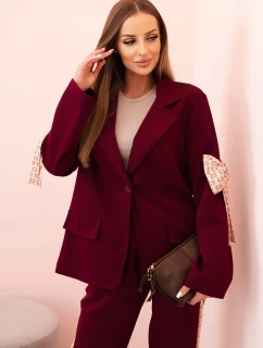 Dámský komplet s viskózou – sako s klopami a kalhoty s lampasem švestkový