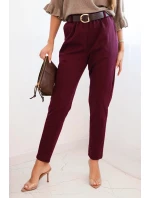 Dámské viskózové kalhoty s páskem a model 21407253 nohavicemi bordové - K-Fashion Dámské viskózové kalhoty s páskem a model 21407253 nohavicemi bordové - K-Fashion