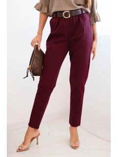 Dámské viskózové kalhoty s páskem a model 21407253 nohavicemi bordové - K-Fashion