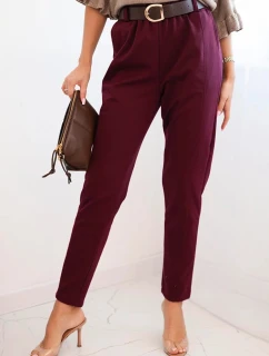 Dámské viskózové kalhoty s páskem a model 21407253 nohavicemi bordové - K-Fashion