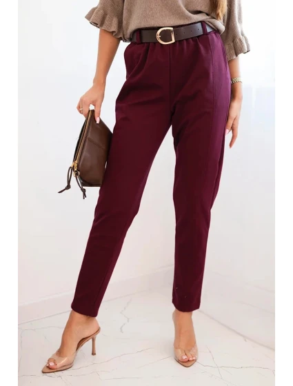 Dámské viskózové kalhoty s páskem a model 21407253 nohavicemi bordové - K-Fashion Dámské viskózové kalhoty s páskem a model 21407253 nohavicemi bordové - K-Fashion