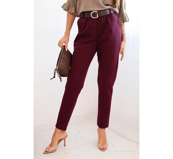 Dámské viskózové kalhoty s páskem a model 21407253 nohavicemi bordové - K-Fashion Dámské viskózové kalhoty s páskem a model 21407253 nohavicemi bordové - K-Fashion