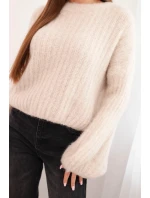 Dámský svetr z mohairu s balónovými rukávy béžový Dámský svetr z mohairu s balónovými rukávy béžový