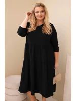 Dámská bavlněná Plus Size šaty s volány a ohrnutým rukávem černá Dámská bavlněná Plus Size šaty s volány a ohrnutým rukávem černá