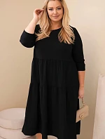 Dámská bavlněná Plus Size šaty s volány a ohrnutým rukávem černá