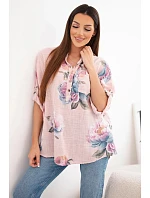 Dámská halenka z bavlny s květinovým vzorem pudrově růžová Dámská halenka z bavlny s květinovým vzorem pudrově růžová