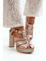 Dámské sandály na vysokém podpatku z kůže Maciejka 06050-25 Zlaté