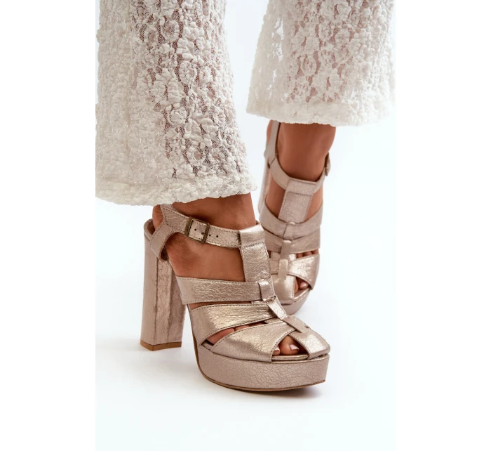 Dámské sandály na vysokém podpatku z kůže Maciejka 06050-25 Zlaté