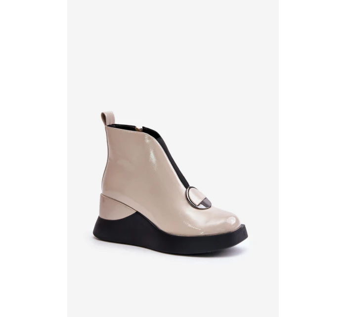 Lakované Boty Na Klíně Zateplené D&A Béžové MR880-136