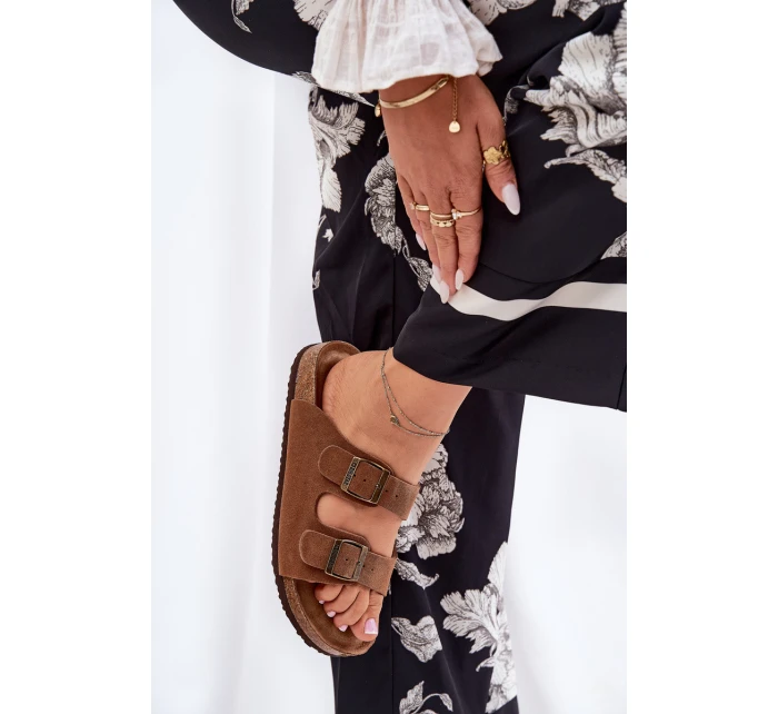 Semišové Dámské Pantofle Se Sponami Big Star RR274A394 Hnědé Semišové Dámské Pantofle Se Sponami Big Star RR274A394 Hnědé