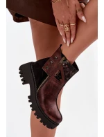 Kožené zateplené kotníkové boty na platformě a plochém podpatku Maciejka 06140-02 hnědé