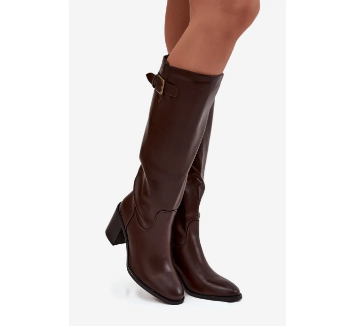 Dámské kozačky na podpatku s přezkou černé model 21744583 - Boto