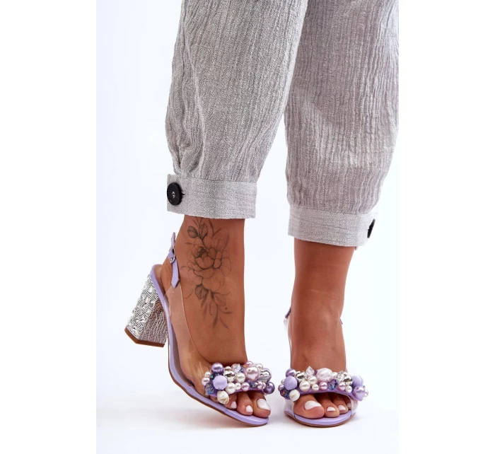 Průhledné stylové sandály na klínku fialové SBarski Průhledné stylové sandály na klínku fialové SBarski