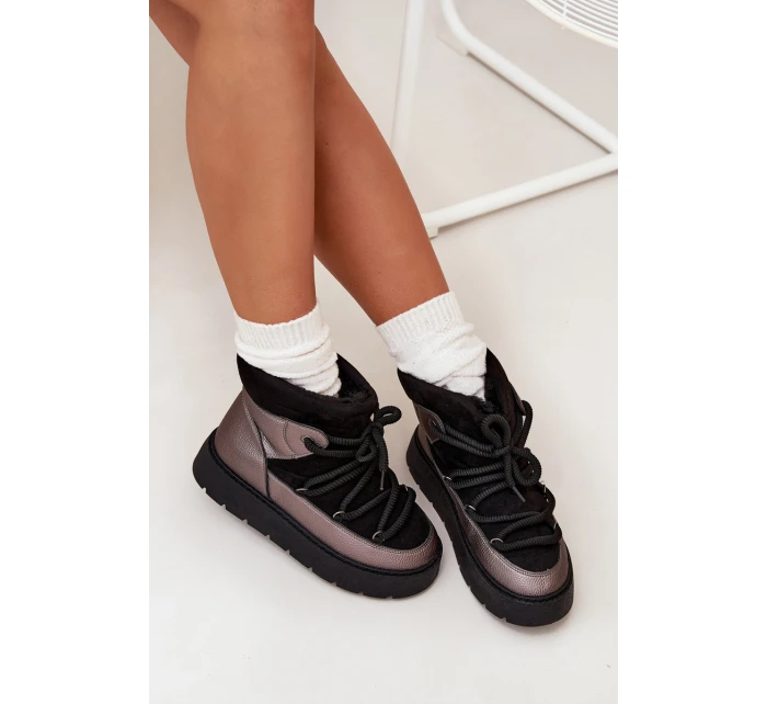 Dámské nízké sněhule s hřejivým kožíškem a silným šněrováním Xarina – černé Dámské nízké sněhule s hřejivým kožíškem a silným šněrováním Xarina – černé